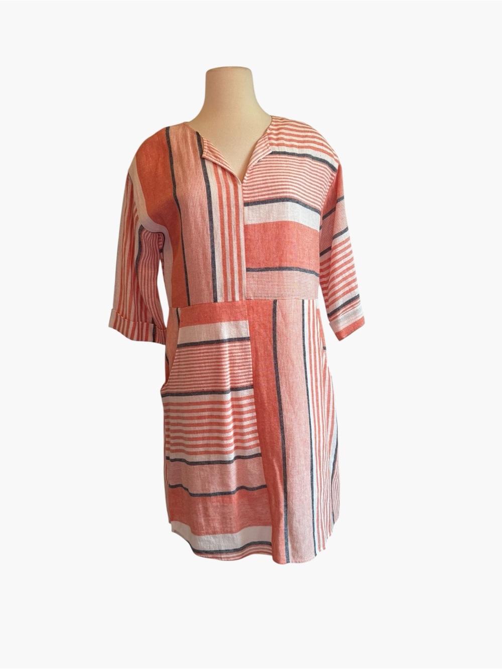 Soft Surroundings Coral and White Striped Tunic Mini Dress